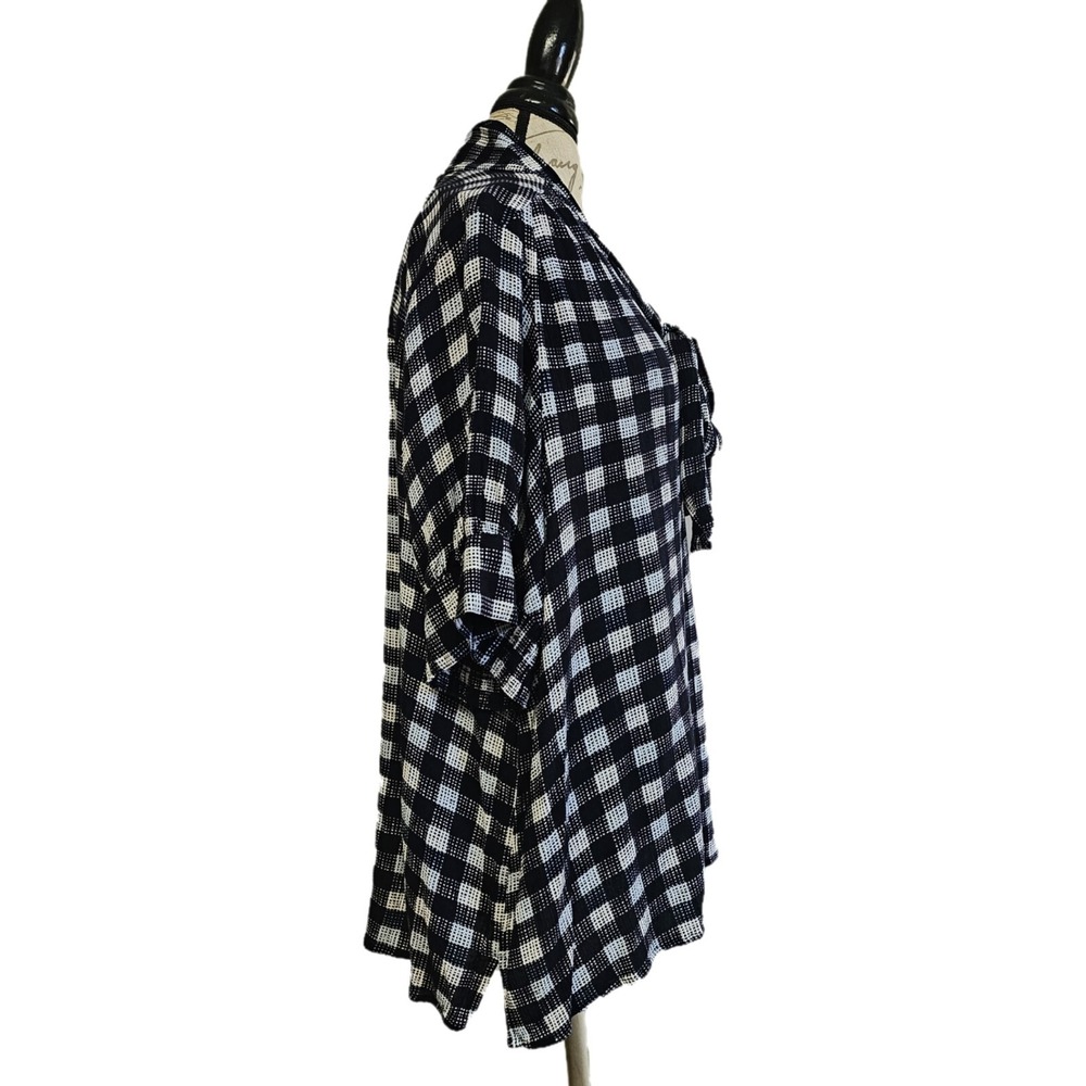 Lane Bryant Short Puff Sleeve‎ Tie-Neck Black & White Plaid Blouse Size 18 - Picture 5 of 9